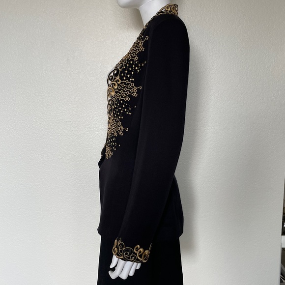 Vintage 90’s Black Gold Long Sleeve Collar appliqué Glam Blazer Jacket CasaDei - Picture 10 of 14